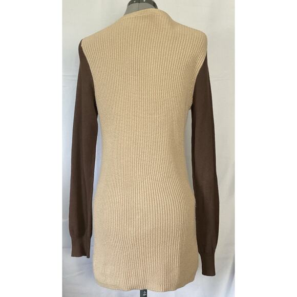 RALPH LAUREN Two Tone Jumper Sweater Fisherman Rib Logo Badge Retro Size S Brown - Picture 3 of 13